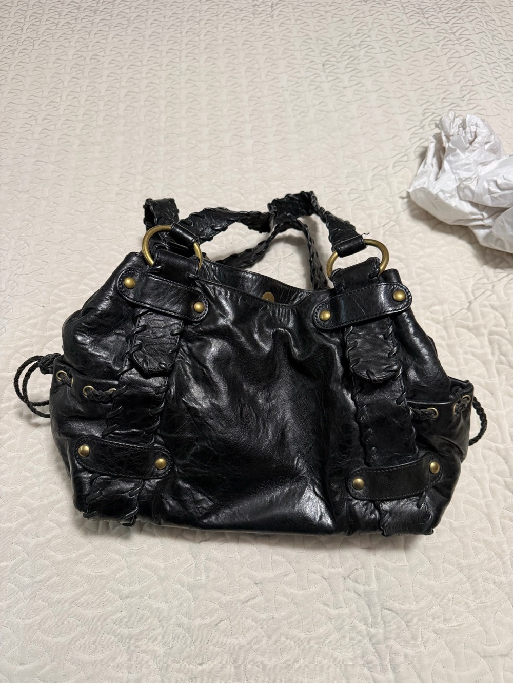 Kooba Sienna Black Distressed Leather Hobo Bag - EUC Boho Y2K